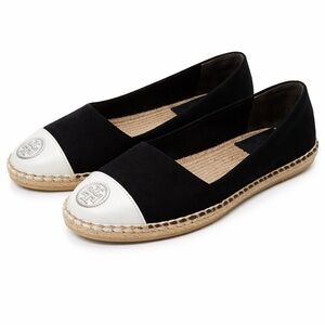 Tory Burch Espadrilles Color Block Black Canvas With White Cap Toe Flats